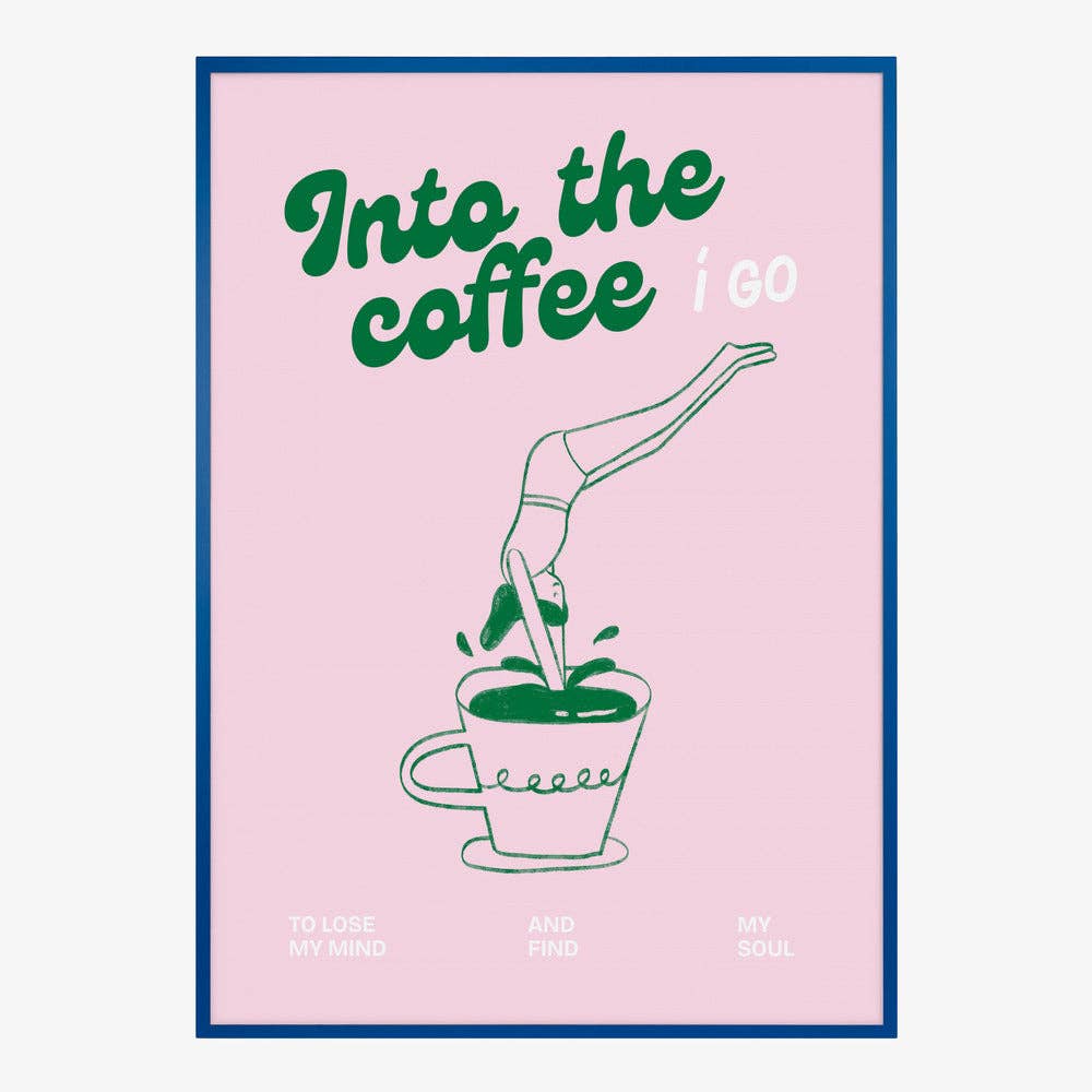 Pictufy - Rosa Kaffee-Taucher Kunstdruck – Pop-Grafik