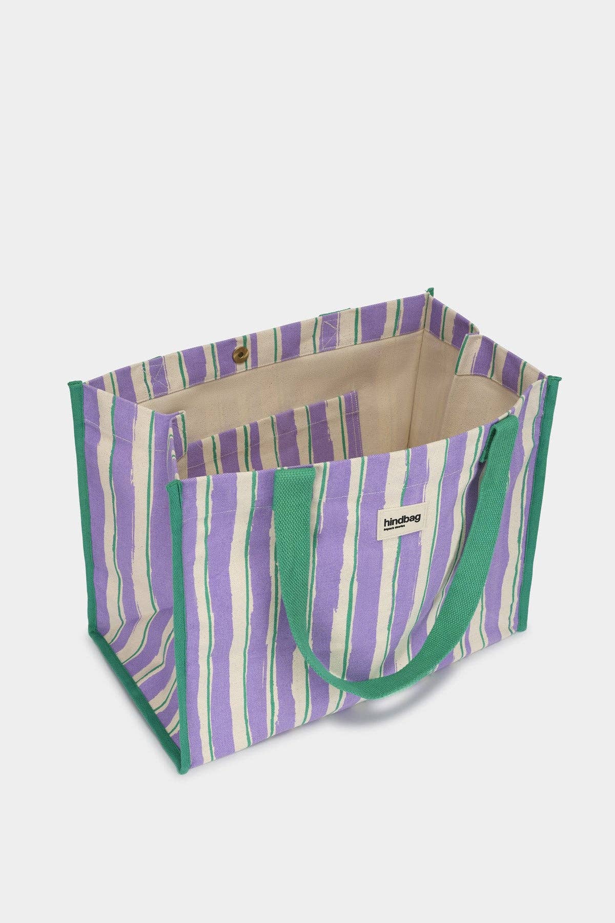 Hindbag - Shopper Claude, gestreift, Grün und Flieder