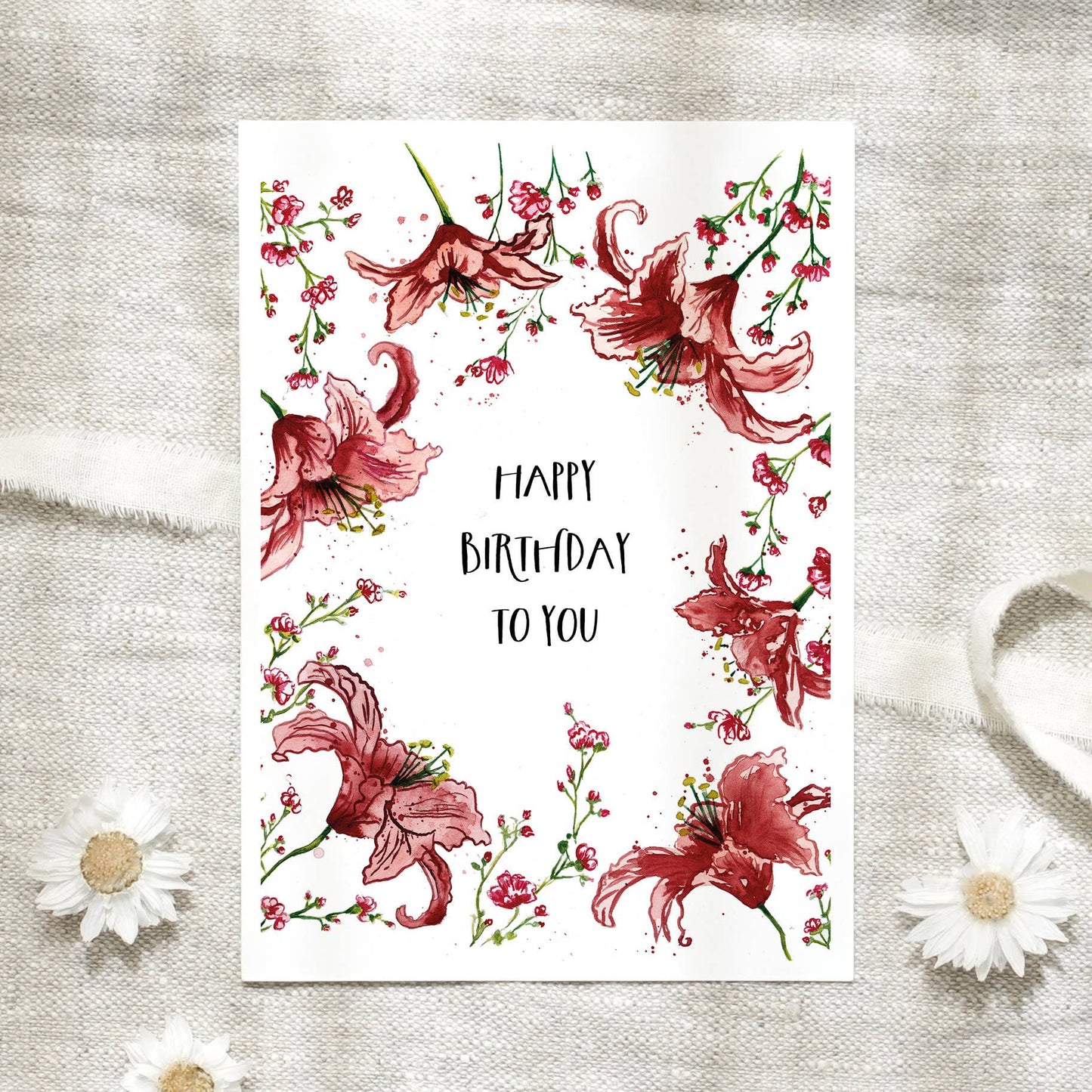 Postkarte - Red Birthday Lillies Leo La Douce