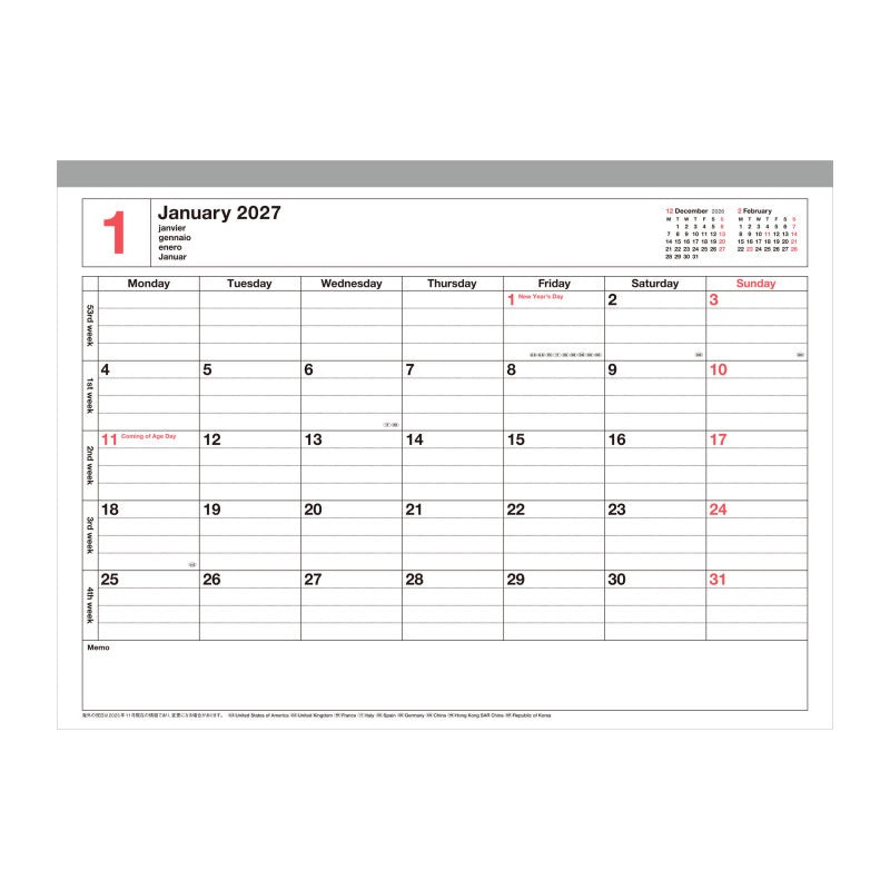 Monthly Planner M 2027 verschiedene Farben - Mark‘s