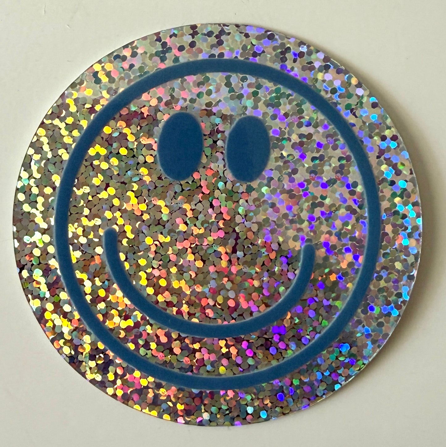 Sticker Smiley blau Glitzer