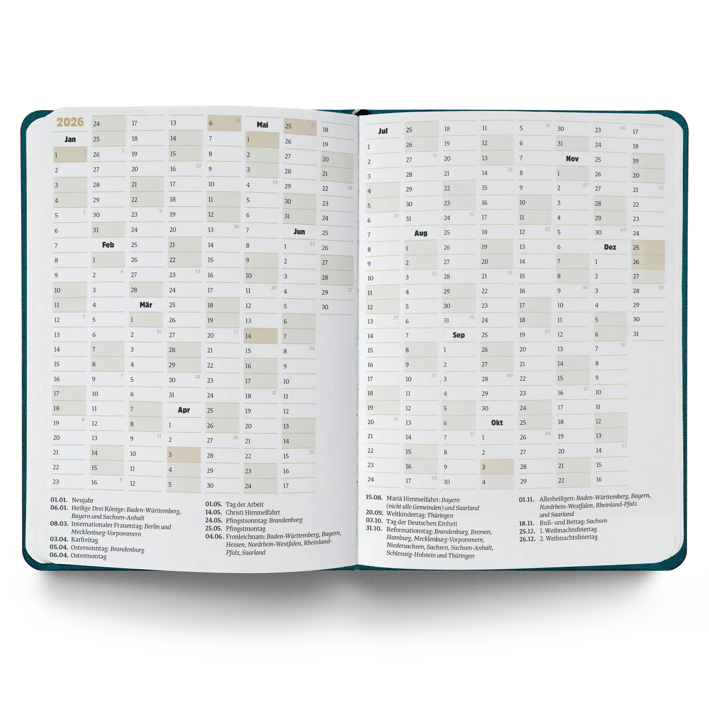 Kalender 2026 mini verschiedene Farben - ein guter Plan