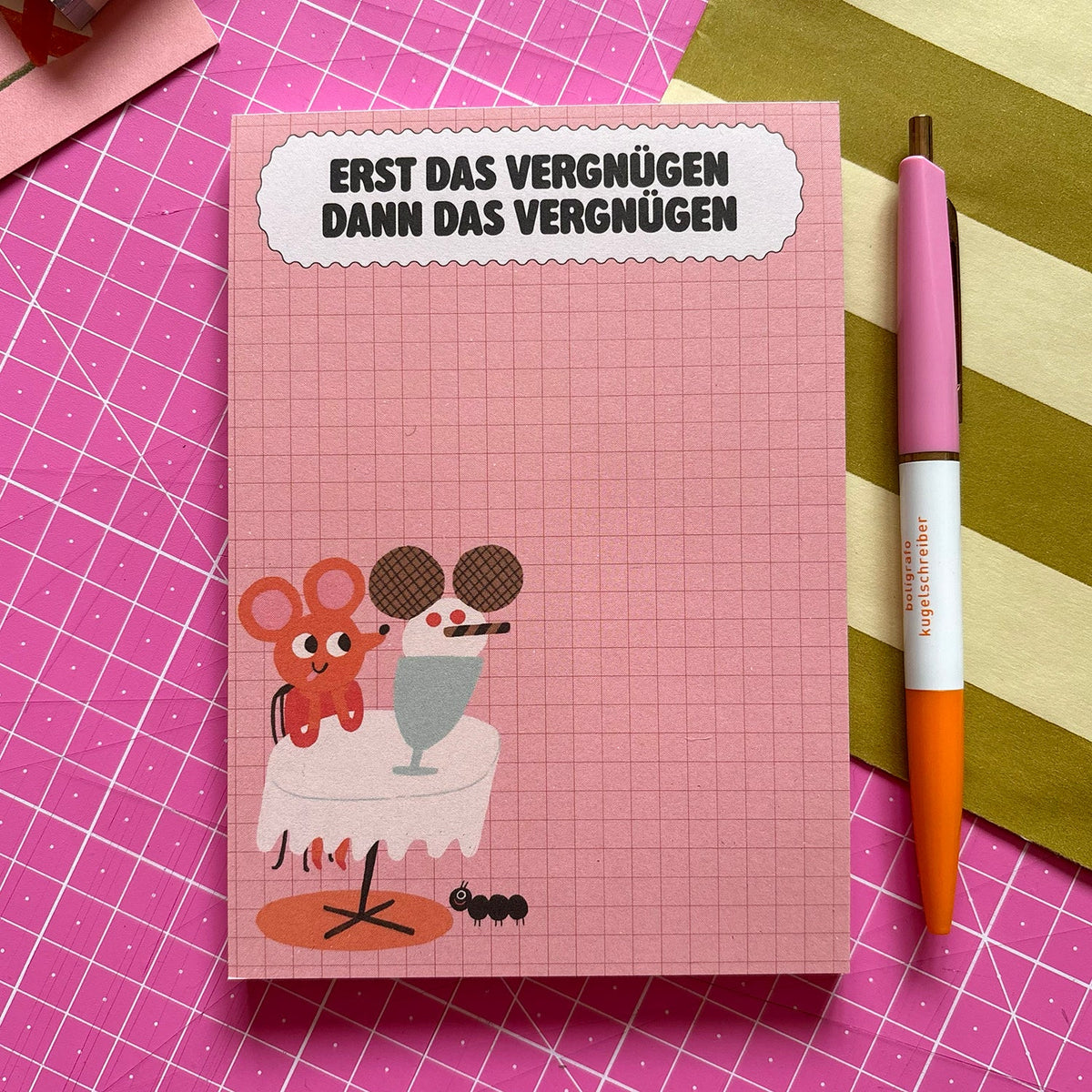 Notizblock Erst das Vergnügen Maus Slinga Illustration