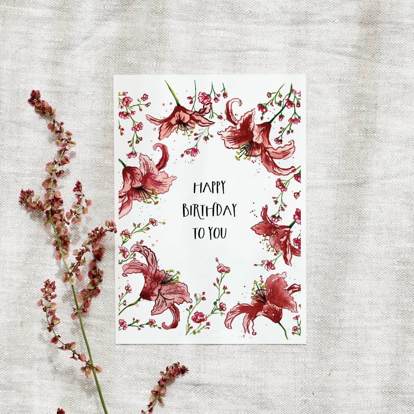 Postkarte - Red Birthday Lillies Leo La Douce