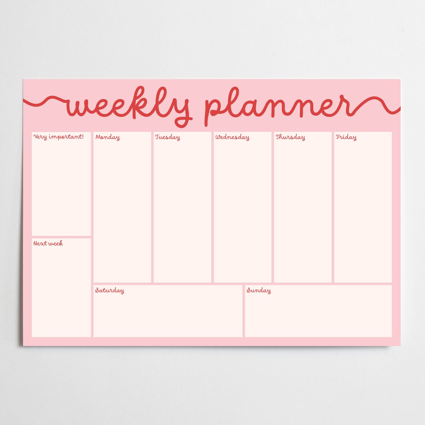 Wochenplaner A4 Rot auf Rosa - studio mirabella