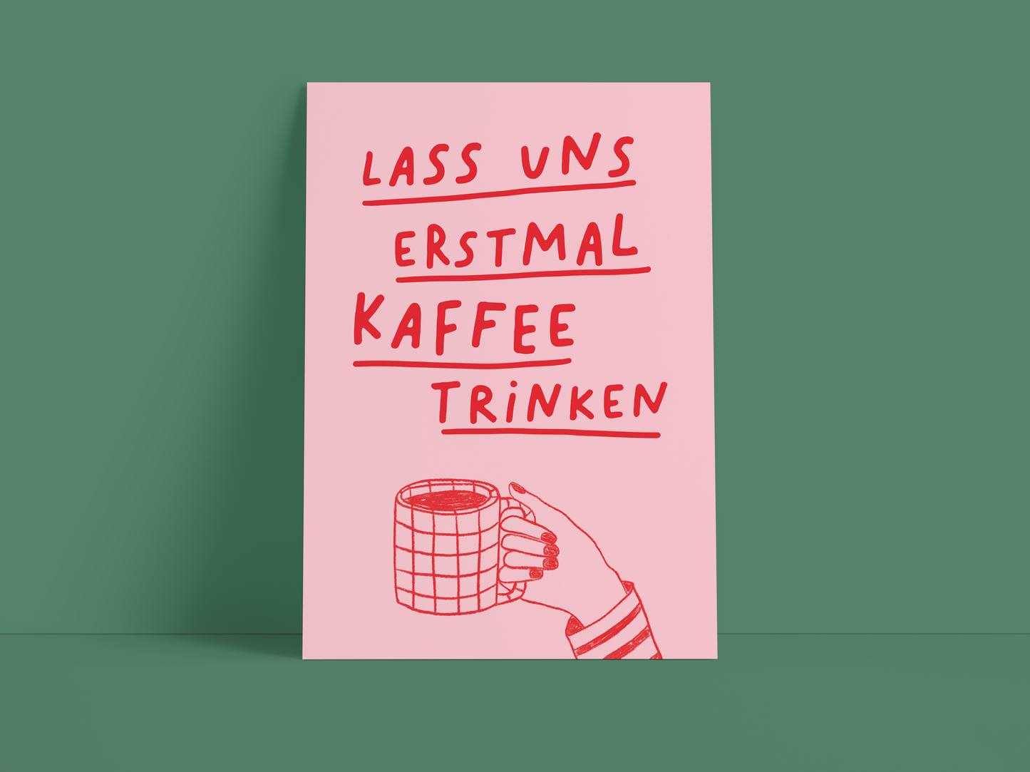 Studio Danii - Postkarte / Erstmal Kaffee / Rosa / Spruch / DIN A6