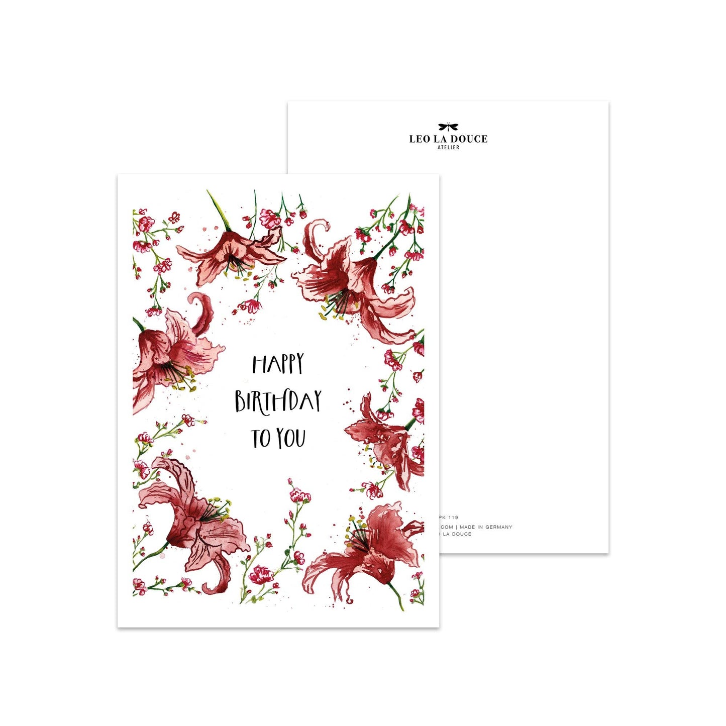 Postkarte - Red Birthday Lillies Leo La Douce