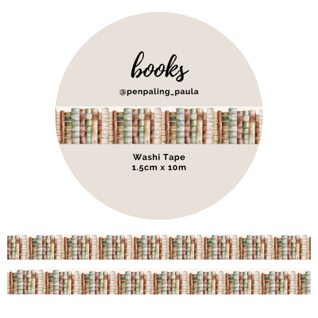 Penpaling Paula - Washi-Tape mit Bücher-Motiv – 15 mm x 10 m