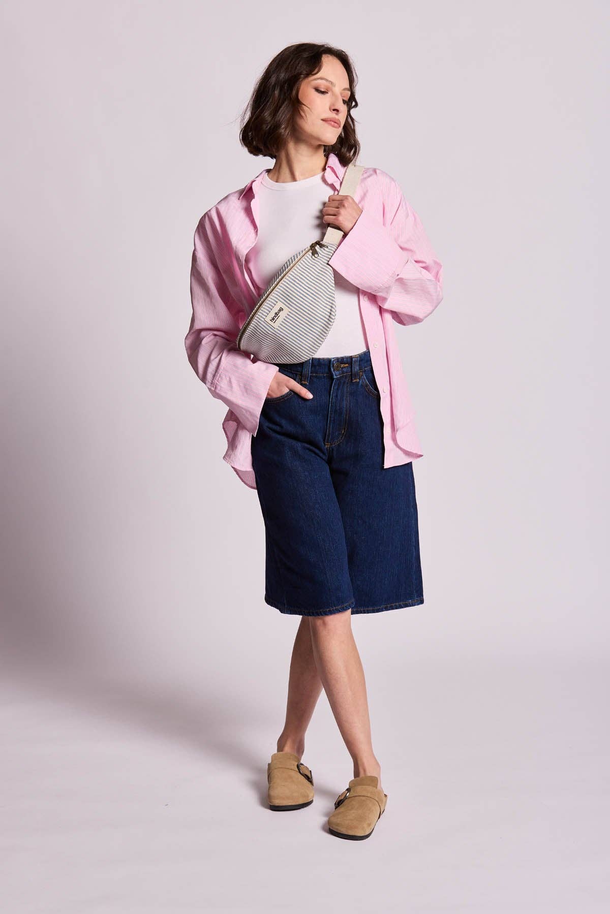 Hindbag - Bauchtasche Olivia, blau gestreift