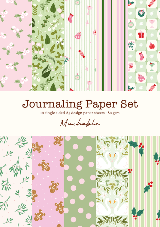 Muchable - Journaling-Scrapbook-Papier-Set, 10 Blatt A5 Weihnachtsmotiv