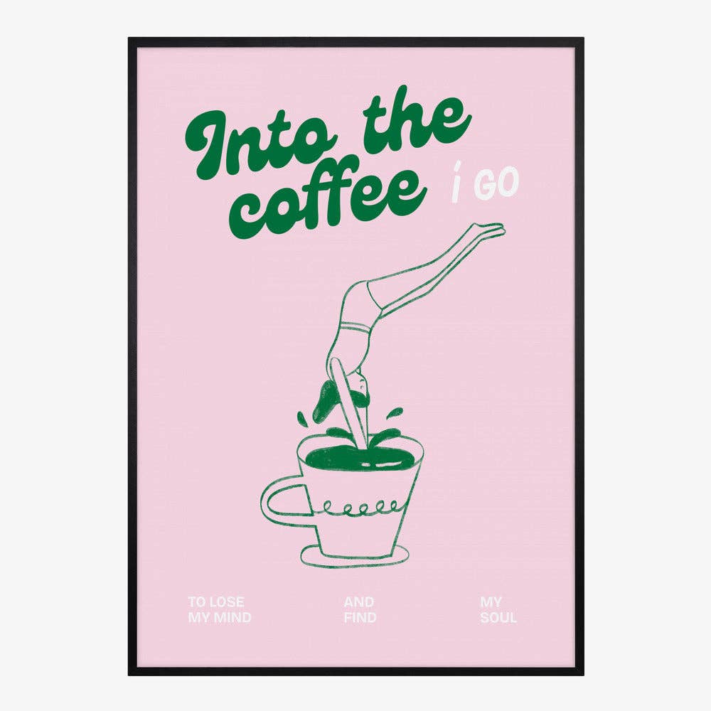 Pictufy - Rosa Kaffee-Taucher Kunstdruck – Pop-Grafik