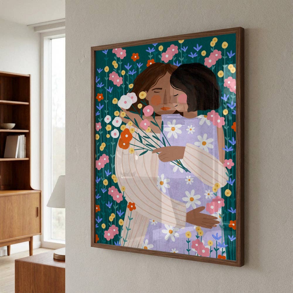 Pictufy - Kunstdruck: Zwei Frauen in floraler Umarmung – malerisch