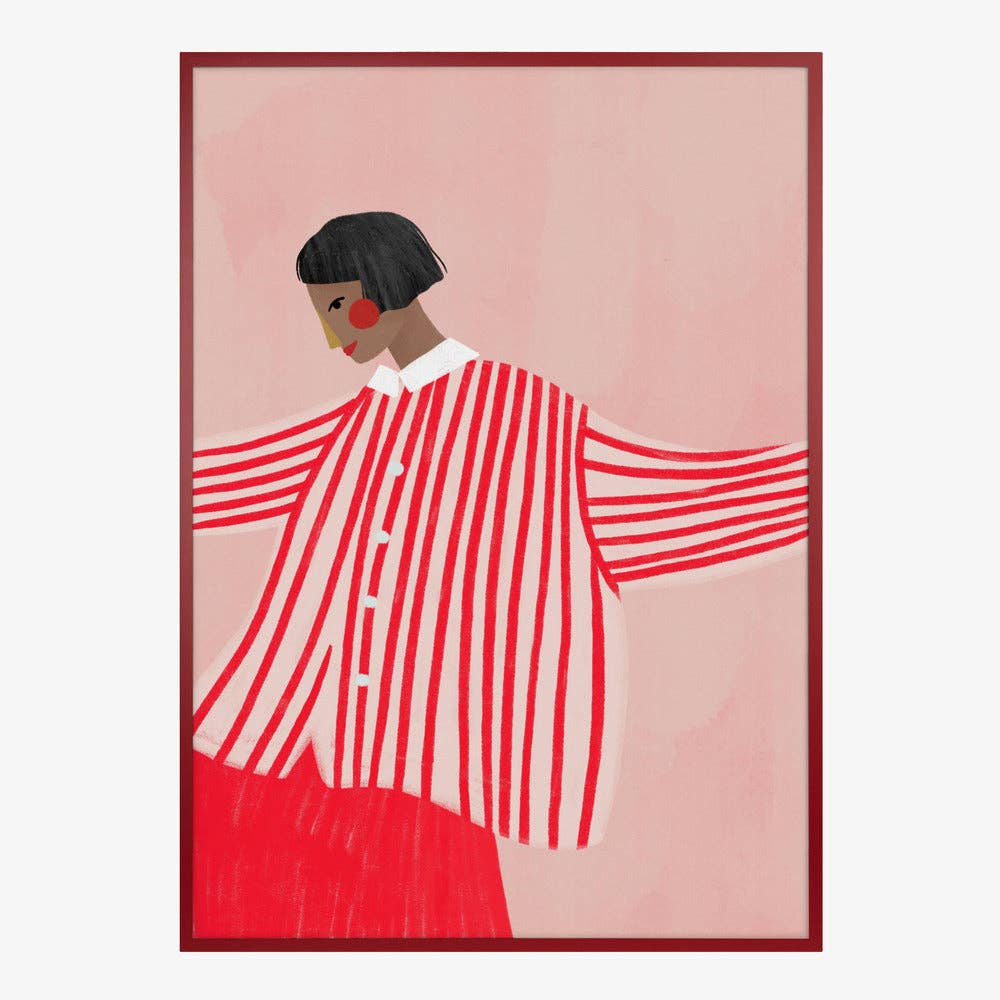 Pictufy - Kunstdruck: Rote gestreifte Jacke – naives Volksporträt