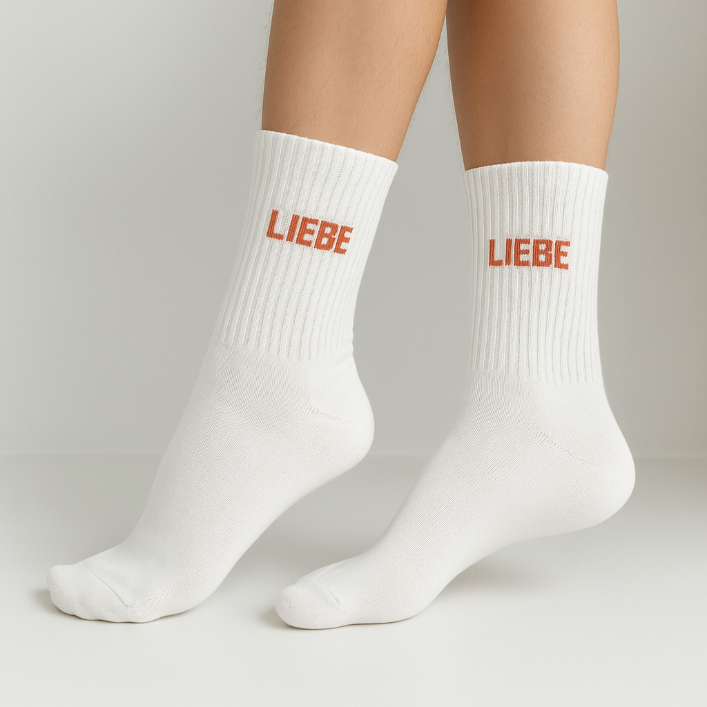 SOCKEN - LIEBE coral - weiß von Herr & Frau Hempel