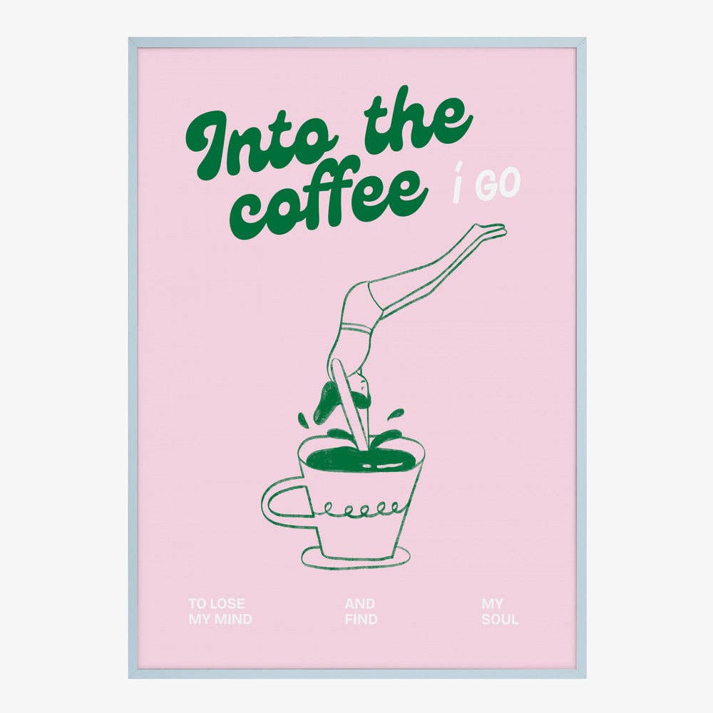 Pictufy - Rosa Kaffee-Taucher Kunstdruck – Pop-Grafik