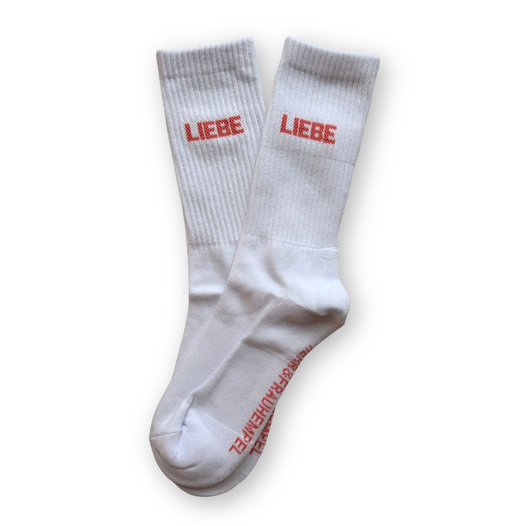 SOCKEN - LIEBE coral - weiß von Herr & Frau Hempel