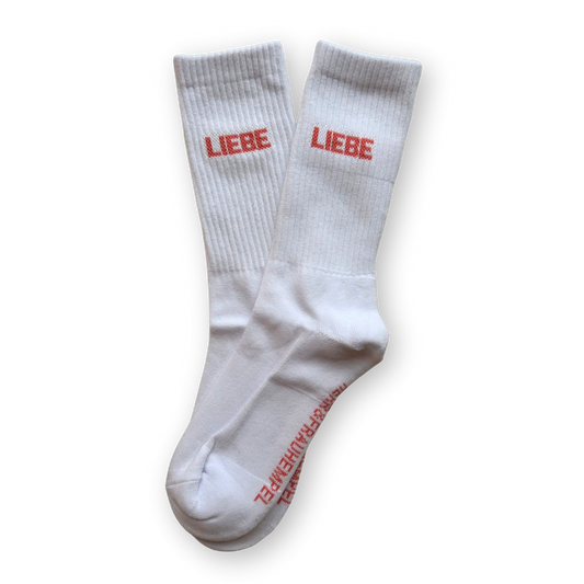 SOCKEN - LIEBE coral - weiß von Herr & Frau Hempel