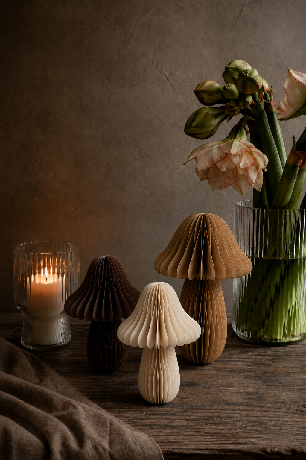 PAPURISM - Bunte Papierpilze Herbstdeko 3-er Set braun
