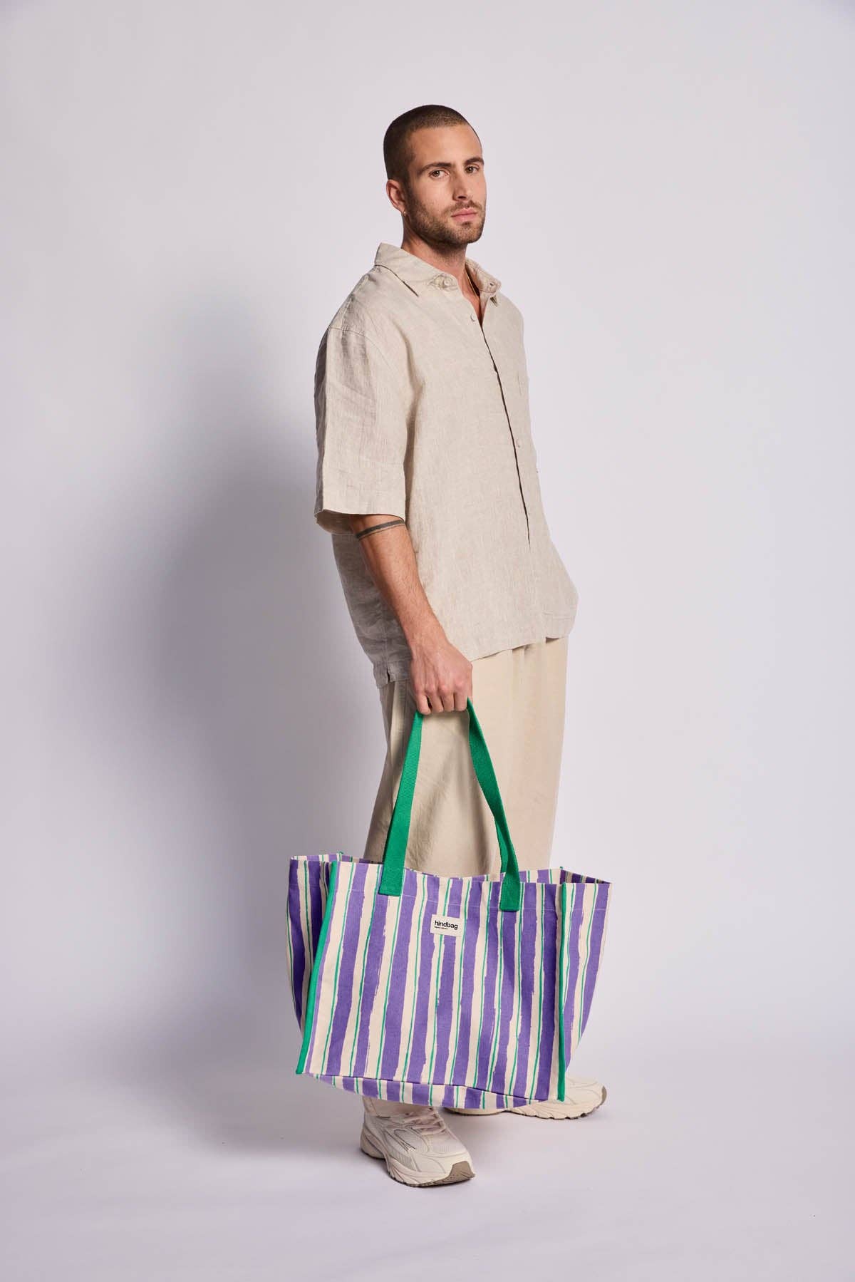 Hindbag - Shopper Claude, gestreift, Grün und Flieder