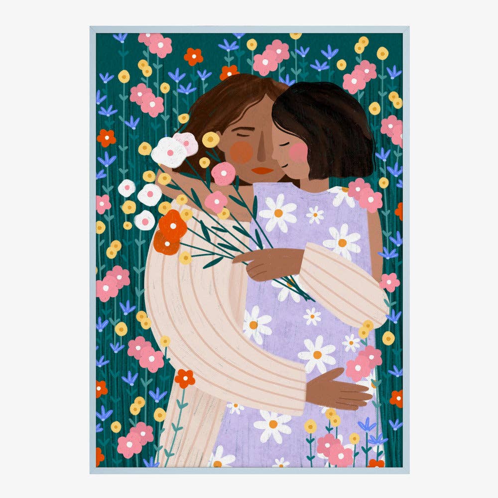 Pictufy - Kunstdruck: Zwei Frauen in floraler Umarmung – malerisch
