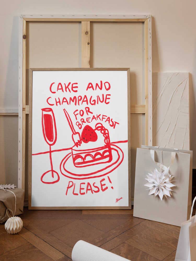Print Kuchen und Champagner rot - Pictufy
