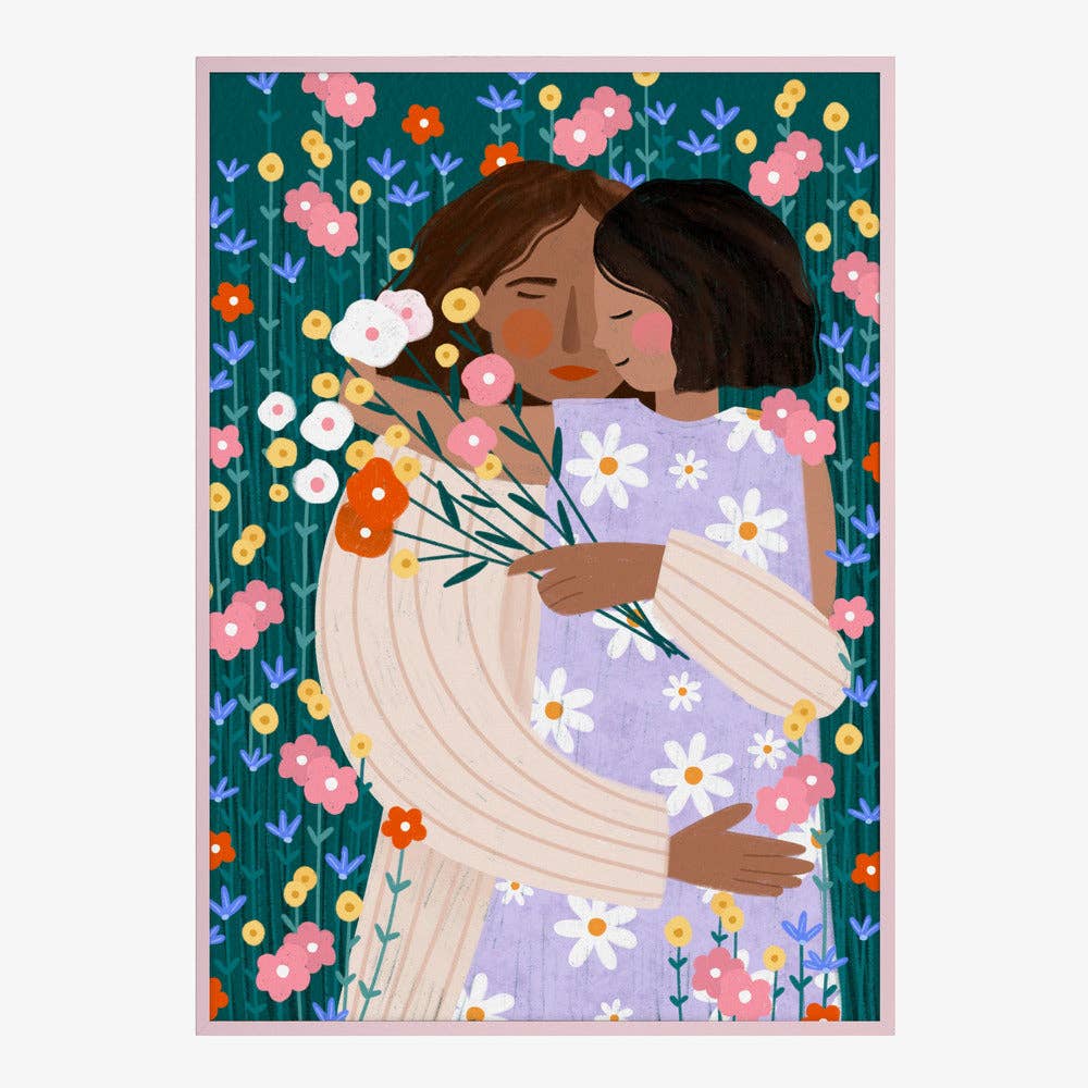 Pictufy - Kunstdruck: Zwei Frauen in floraler Umarmung – malerisch