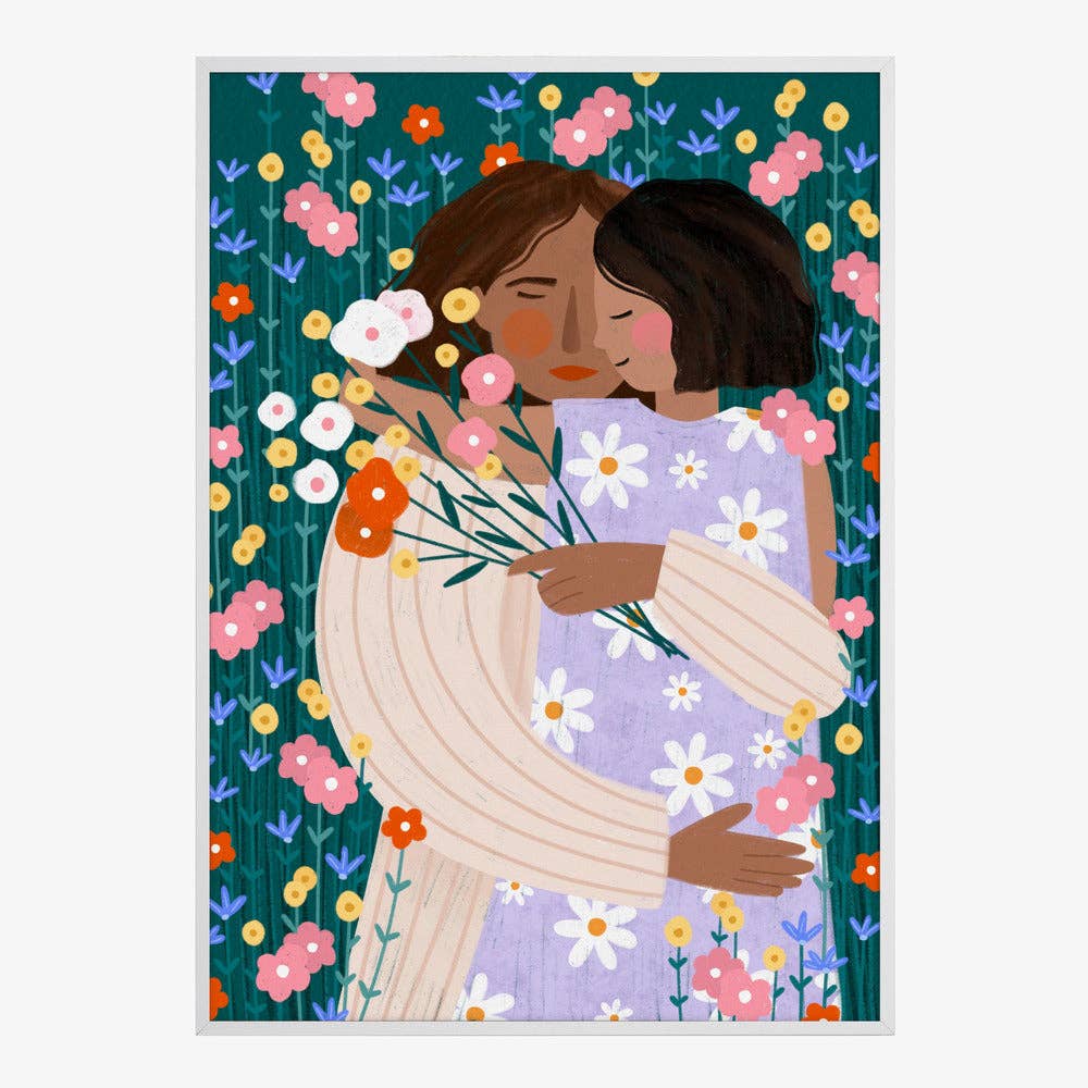Pictufy - Kunstdruck: Zwei Frauen in floraler Umarmung – malerisch