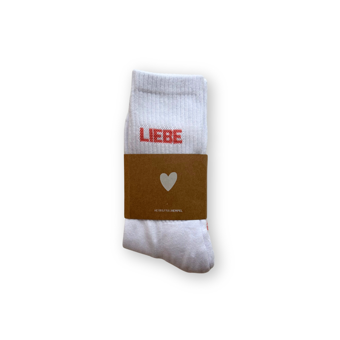 SOCKEN - LIEBE coral - weiß von Herr & Frau Hempel