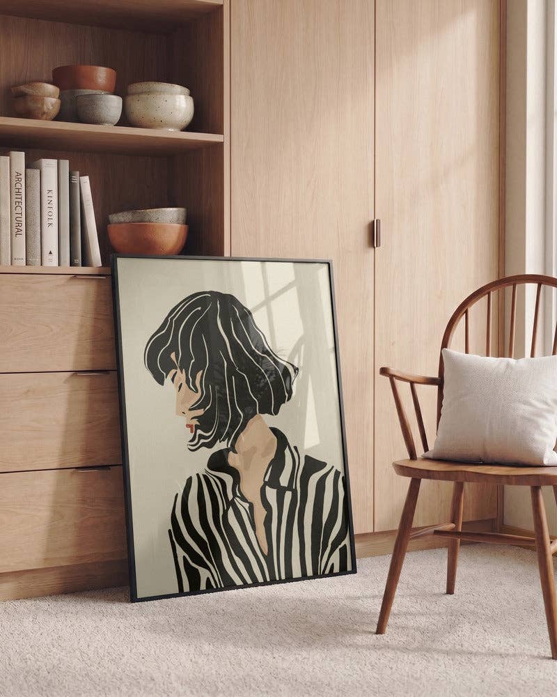 Pictufy Wholesale - Frauenprofil mit Bob‑Frisur – Kunstdruck, modern und grafisch