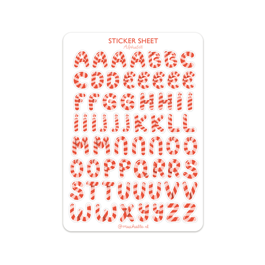 Muchable - A5 Stickerbogen / Stickersheet - Zuckerstangen-Alphabet - Weihnachten