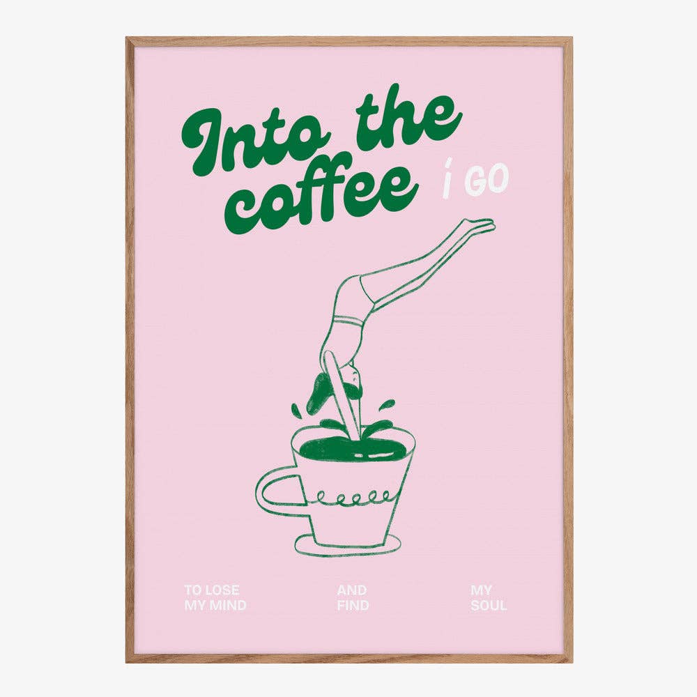 Pictufy - Rosa Kaffee-Taucher Kunstdruck – Pop-Grafik