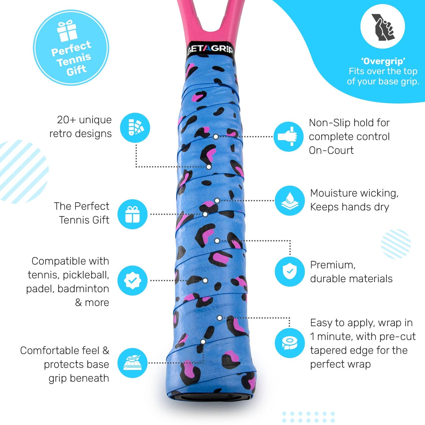 Overgrip Tennis oder Padel Blue Leo Looik Get A Grip Club - Griffband mit Style