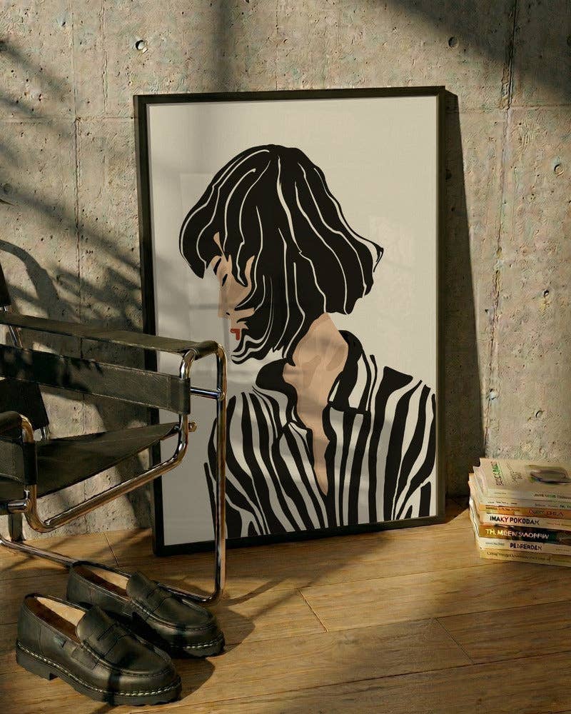 Pictufy Wholesale - Frauenprofil mit Bob‑Frisur – Kunstdruck, modern und grafisch
