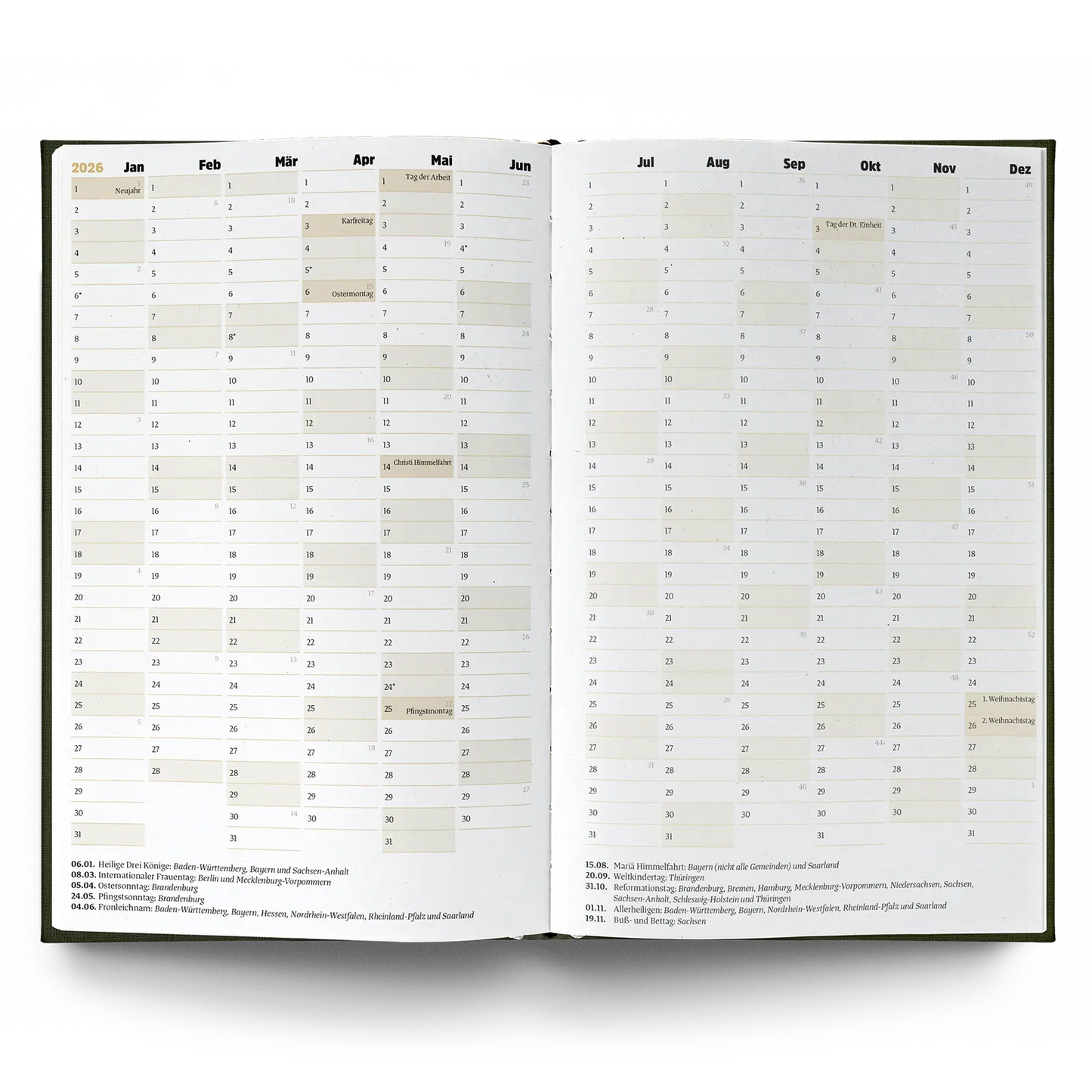 Kalender 2026 verschiedene Farben - ein guter Plan