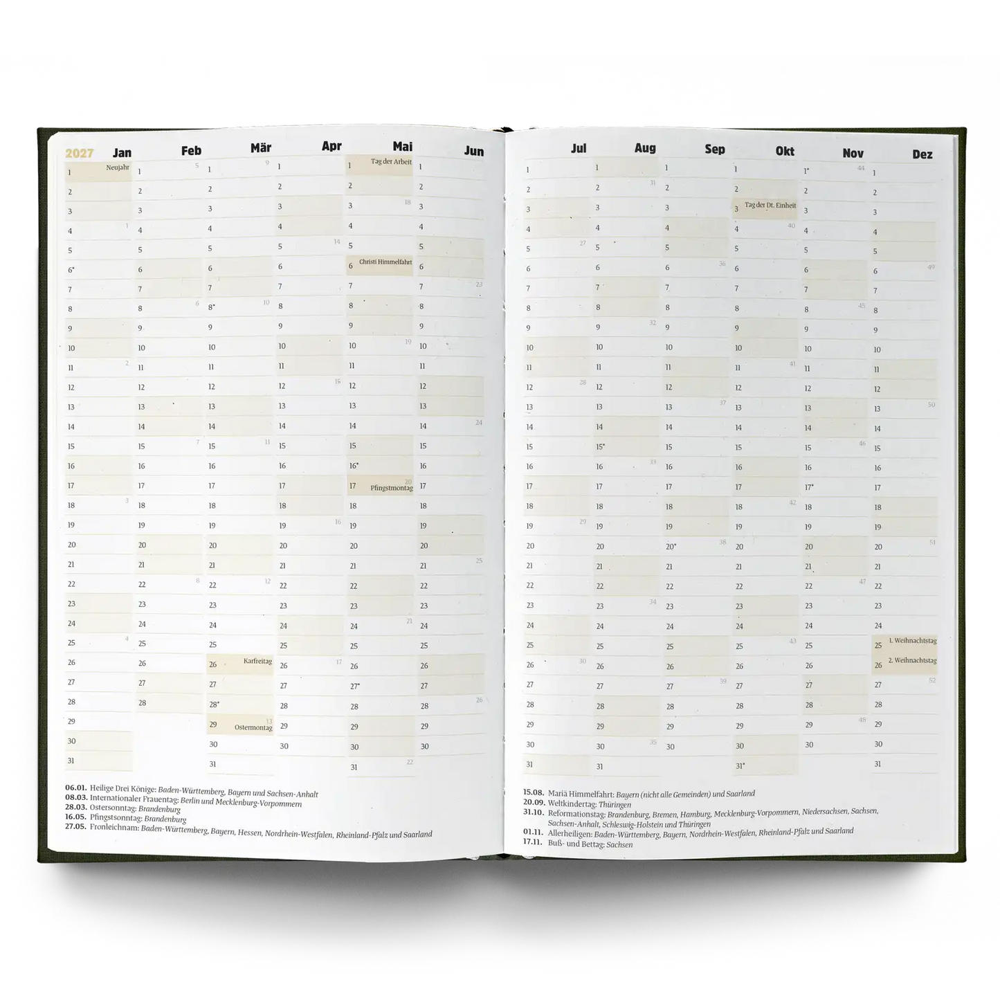 Kalender 2027 verschiedene Farben - ein guter Plan