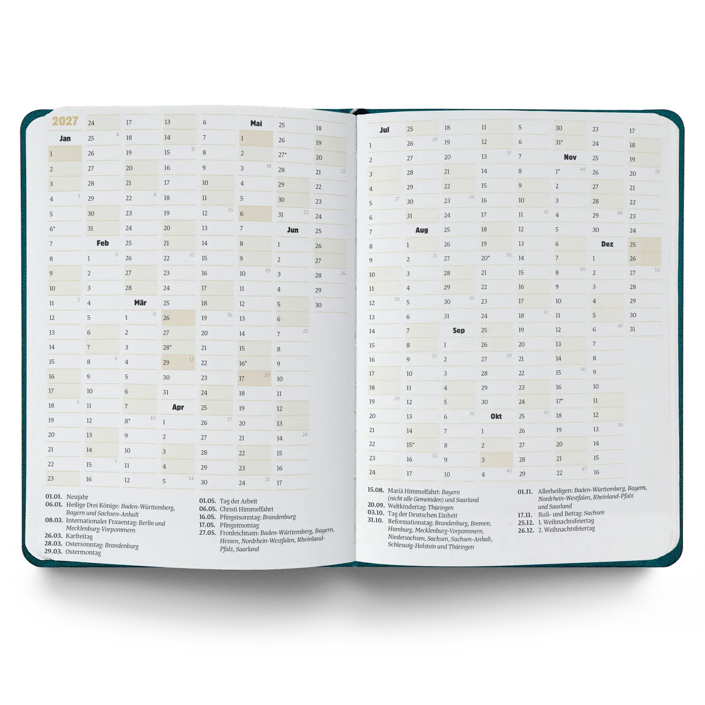 Kalender 2027 mini verschiedene Farben - ein guter Plan