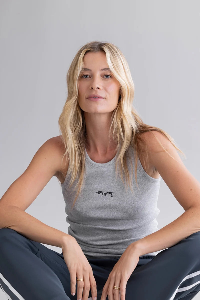 Hey Honey - Rib Tank Grey Melange
