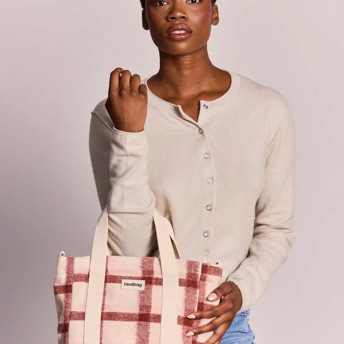Hindbag - Louise Mini Shopper burgundy Tartan kariert