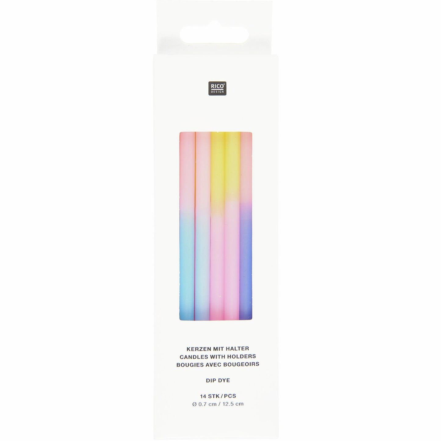 Kerzen Set Dip Dye mit Haltern pink/blau/gelb