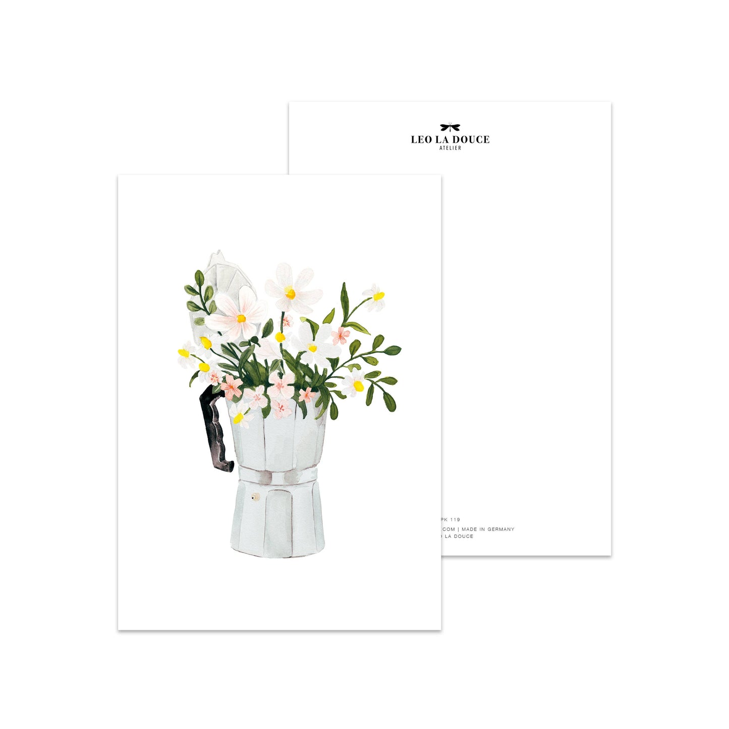 Postkarte - White Espresso bouquet Leo La Douce