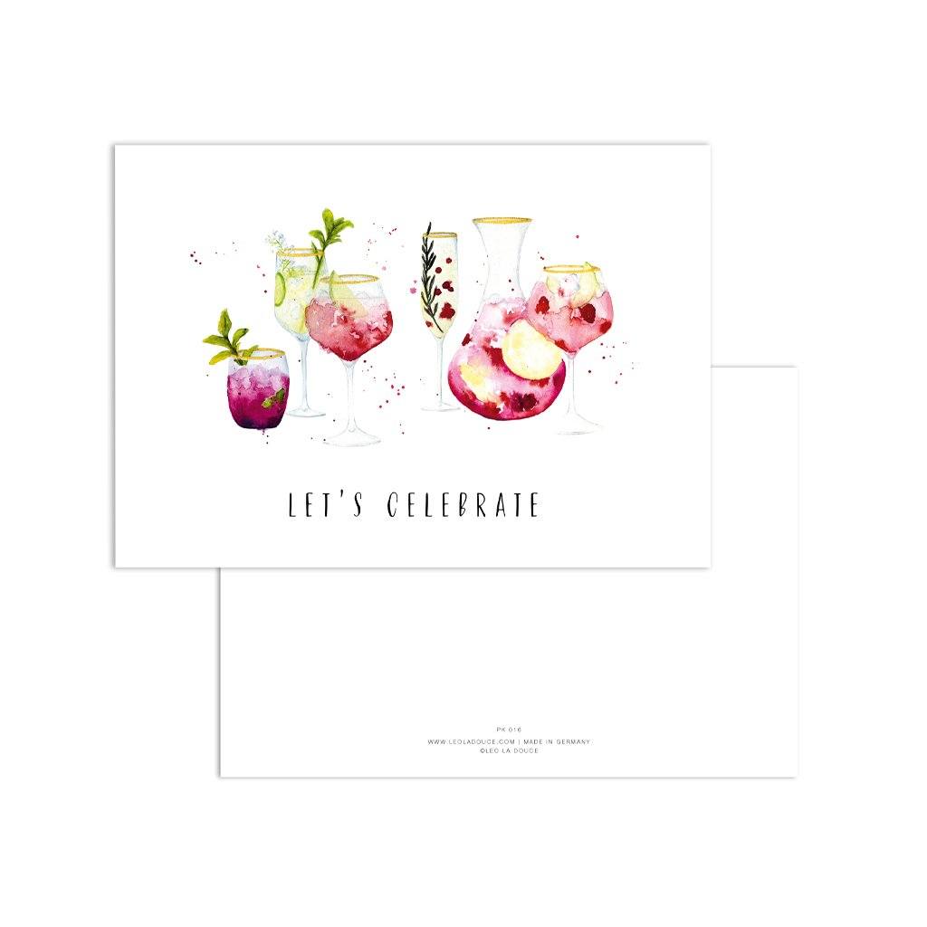 Postkarte - Cocktails · Let's celebrate Leo La Douce