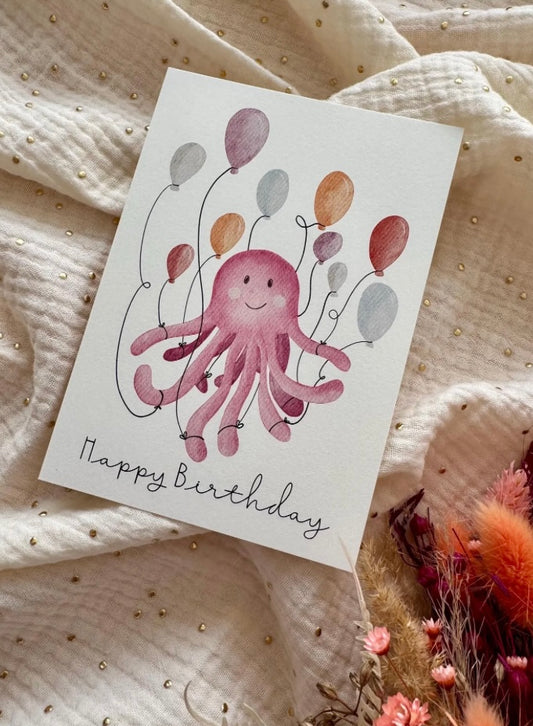 Postkarte Happy Birthday Oktopus - Doerrtoparadise