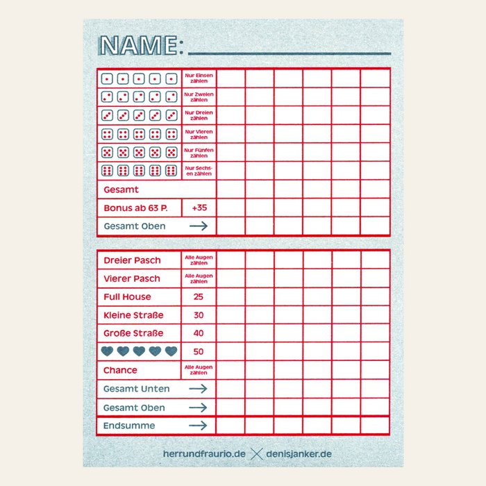 Würfelspiel Block verschiedene Farben - Herr & Frau Rio