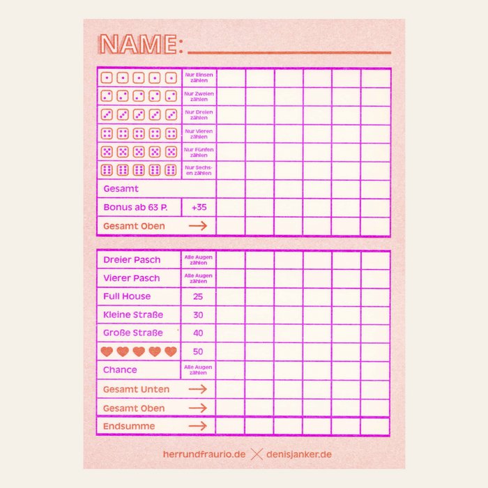 Würfelspiel Block verschiedene Farben - Herr & Frau Rio