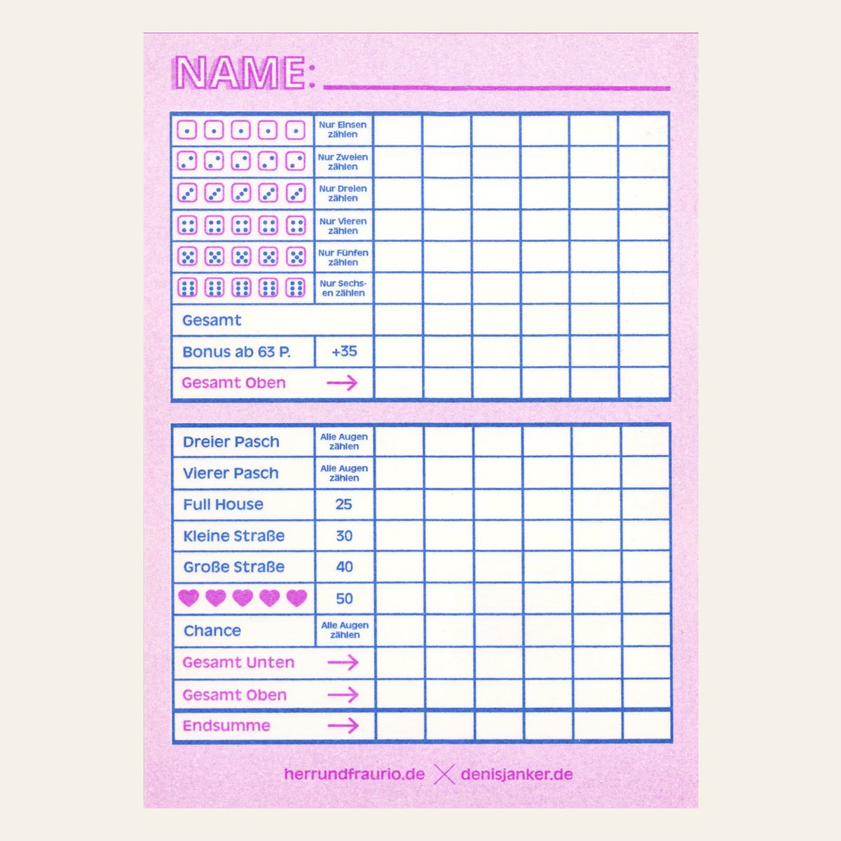 Würfelspiel Block verschiedene Farben - Herr & Frau Rio