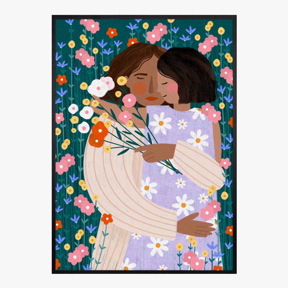 Pictufy - Kunstdruck: Zwei Frauen in floraler Umarmung – malerisch