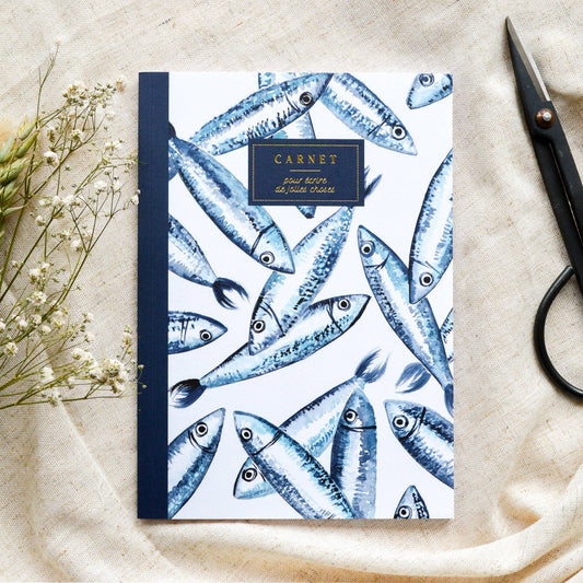 Bleu Coquille - Notizbuch A5 - Sardinen