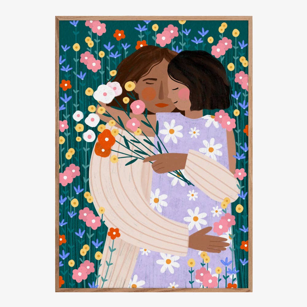Pictufy - Kunstdruck: Zwei Frauen in floraler Umarmung – malerisch