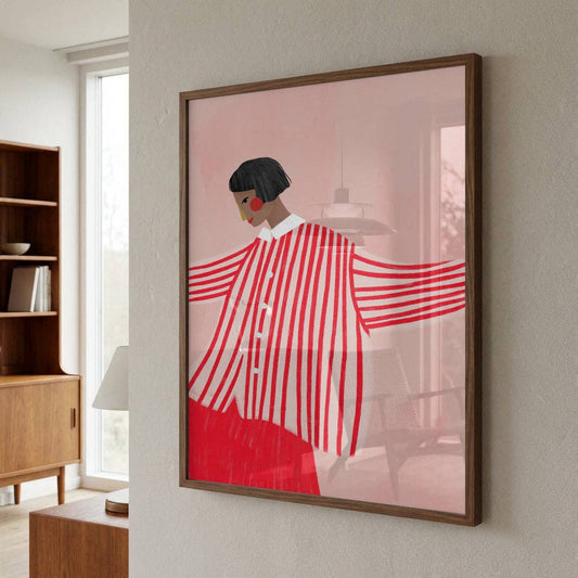 Pictufy - Kunstdruck: Rote gestreifte Jacke – naives Volksporträt