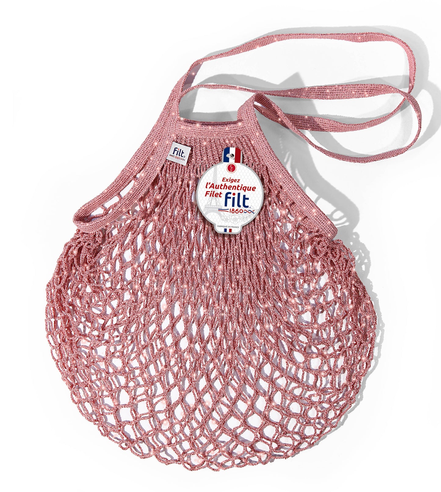 Filt1860 - Glitzerndes Netztasche rosa mit großen Griffen